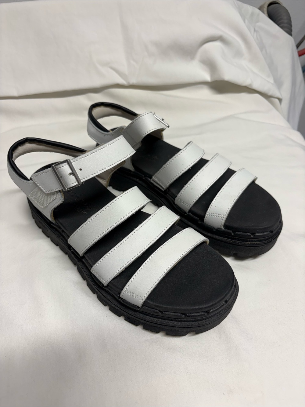 White Leather Multi-Strap Platform Sandals